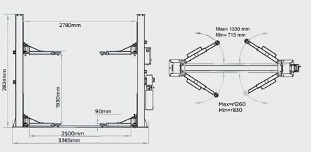 MM Superlift 4000 B 230V- 2-колонен асансьор с връзка на пода с товароподемност 4000кг