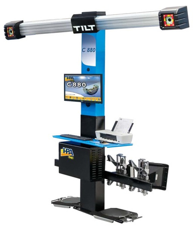 C 880 tridimensional (TILT, 2 moving electronic cameras) The equipment includes:1  Column1  Worktop for keyboard and printer1  PC Holder/Case for protected housing2  Front targets including 11”-21” holder/clamp (+ adapter-extension set up to 25”, with