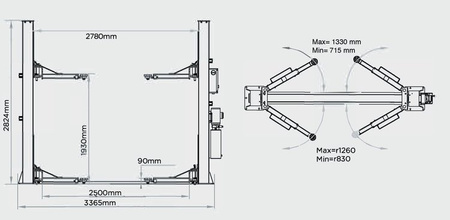 MM Superlift 4000B 230V- podnośnik 2-kolumnowy z połączeniem na posadzce o udźwigu 4000kg. W cenę wliczony transport i montaż podnośnika u klienta