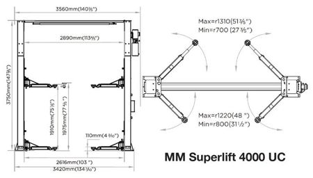 MM Superlift 4000UC - podnośnik 2-kolumnowy łączony górą o udźwigu 4000kg W cenę wliczony transport i montaż podnośnika u klienta